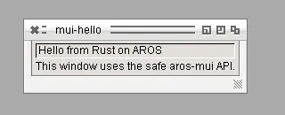 mui-hello running on the ABI-v11 AROS guest